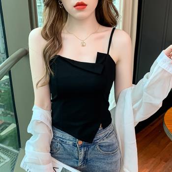 甜辣妹黑色夏季西服性感吊帶背心