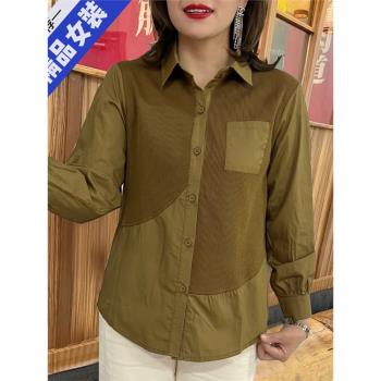 秋季新款時尚休閑翻領長袖t媽媽裝百搭洋氣顯瘦polo衫女襯衣外套