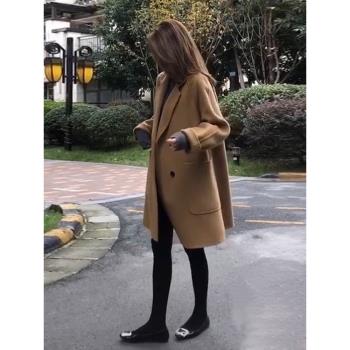 寬松版雙面羊絨大衣女中長款2024年新款流行春秋羊毛韓版毛呢外套