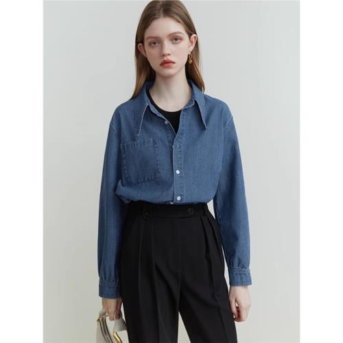 復古長袖設計感小眾上衣牛仔襯衫