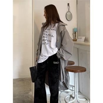 春秋連帽工裝風衣外套女長款大口袋棒球服oversize寬松日韓系休閑