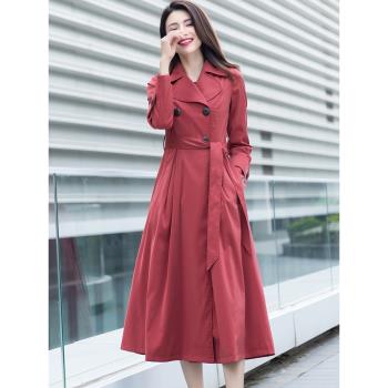 中長款雙排扣大氣玫紅垂感風衣