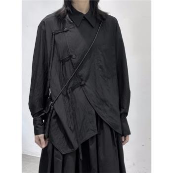 設計感新中式國風寬松長袖襯衫女夏季山本耀司小眾襯衣顯瘦上衣潮
