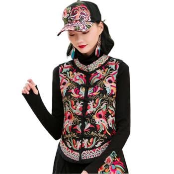 秋款中國風短款唐裝刺繡女士背心馬甲外套提花棉盤扣坎肩馬夾上衣