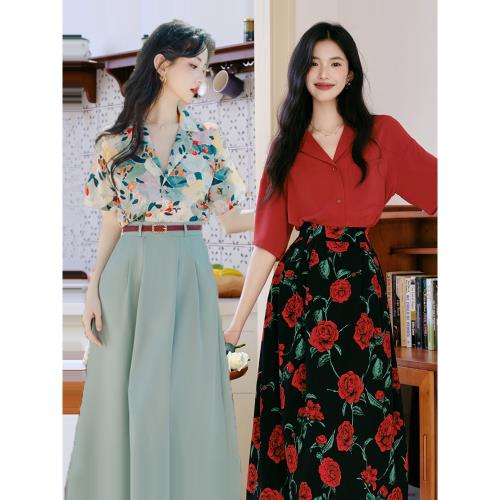 明媚港風復古穿搭一整套裝裙子80年代懷舊女裝港味花襯衫高級感90