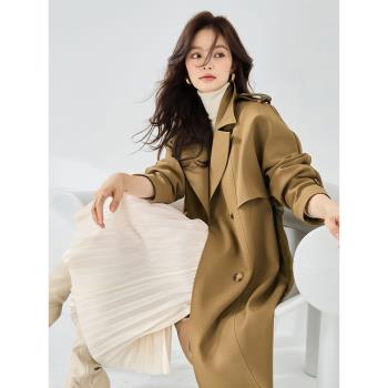 IULV2024早秋新款小眾翻領挺括重工休閑氣質通勤綁帶中長款風衣女