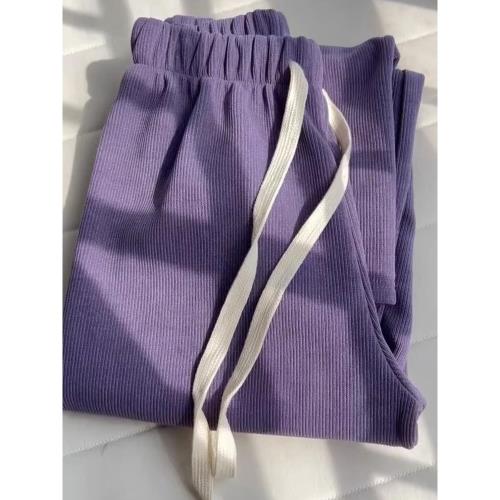紫色雪尼爾秋冬高腰顯瘦闊腿褲