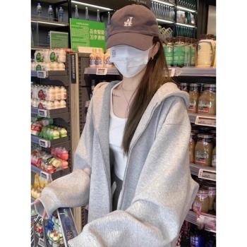 灰色衛衣外套女春秋季休閑運動開衫早春2025春季新款連帽拉鏈上衣