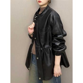 真皮皮衣女2024新款爆款秋冬中長款寬松大碼休閑綿羊皮夾克外套潮