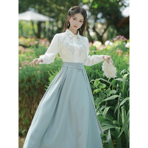 新中式清冷感套裝改良漢服女款國風漢元素日常上班穿小個子女裝秋