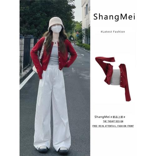 早秋裝女2025年新款紅色薄款毛衣開衫外套小個子修身短款針織上衣