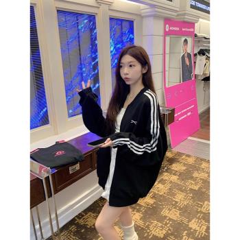 韓版立領撞色蝴蝶結長袖外套女秋季新款棒球服中長款寬松顯瘦開衫