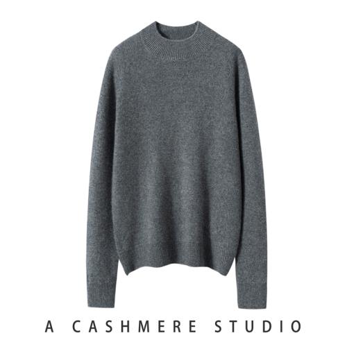 康賽妮系列~秋冬新款馬鞍肩半高領羊絨衫女100純羊絨寬松加厚毛衣