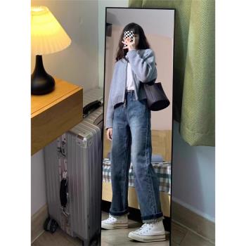 灰色短款毛衣外套女裝秋冬2023新款寬松加厚拉鏈開衫長袖針織上衣