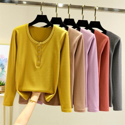 秋冬長袖紐扣加厚修身上衣T恤