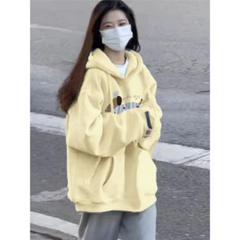 慵懶淡黃色chic寬松外套連帽衛衣