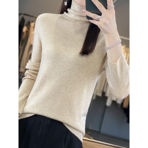 2025新款春秋打底衫女精紡100純羊毛高領毛衣洋氣內搭針織衫薄款