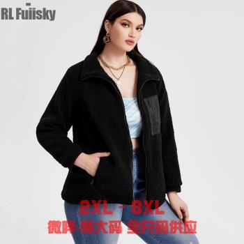 時尚百搭羊羔絨外套女胖MM加大碼加厚秋冬新款休閑加絨上衣2607