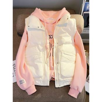 女裝抽繩寬松白色立領外穿羽絨服