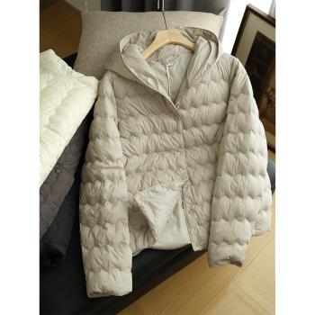 (免運)高階石墨烯蓄熱連帽短款羽絨服女冬2024新款純色時尚百搭輕薄外套