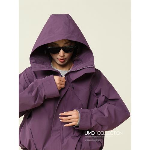 (免運)UMD減齡Hard Shell沖鋒衣/石墨烯里布廓形時髦運動連帽工裝外套女