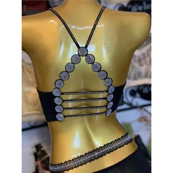 燙鉆性感網紅同款閃亮鉆飾交叉美背舒適透氣乳膠杯女士背心吊帶