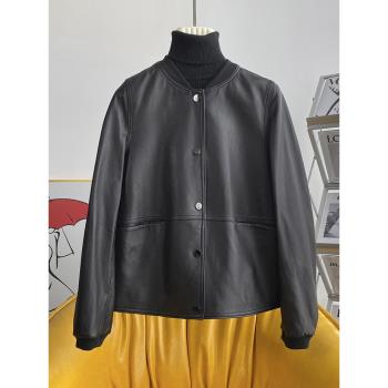 時尚植鞣棒球服短款外套真皮皮衣