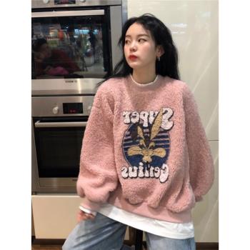 商場專櫃撤回高階爆款高階品牌加絨加厚羊羔毛衛衣女秋冬外套爆款