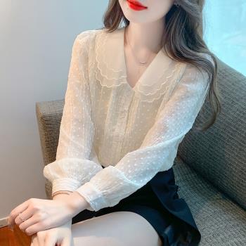 歐貨娃娃領雪紡襯衫女春裝2025年新款漂亮洋氣小衫氣質長袖上衣潮