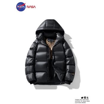 (免運)NASA聯名冬季潮流石墨烯黑金棉衣男女寬松百搭休閑麵包服連帽外套