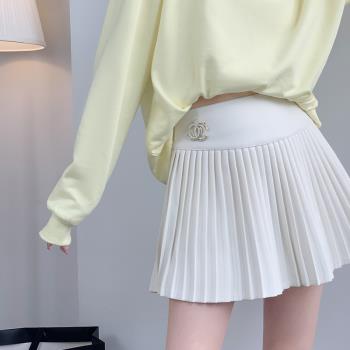 白色毛呢半身裙女春秋季2024新款小個子高腰顯瘦a字包臀百褶短裙