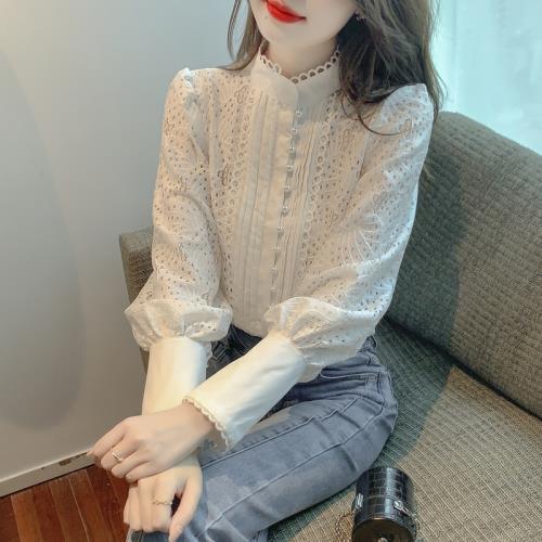 宮廷風蕾絲打底襯衫女設計感小眾春裝2025年新款內搭鏤空長袖上衣