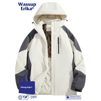 (免運)WASSUP ERIKA戶外防水加厚外套男冬季保暖沖鋒棉衣黑金石墨烯棉襖