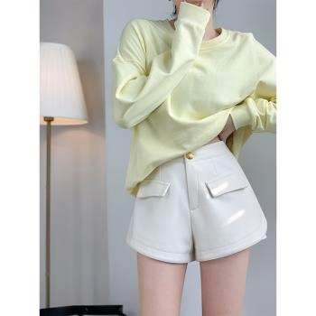 白色高腰女秋冬休閑a字毛呢短褲