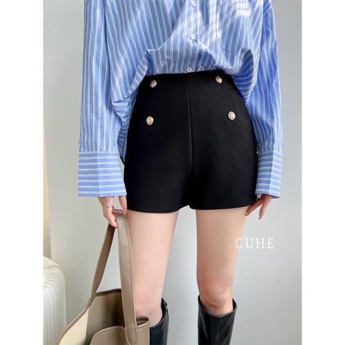 黑色高腰短褲女秋冬2025新款韓版寬松休閑闊腿褲顯瘦百搭a字靴褲