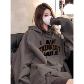 美式慵懶chic潮牌字母衛衣女春秋款連帽長袖情侶oversize高街外套