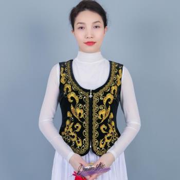 新疆舞演出服金絲絨刺繡燙鉆女士背心百搭款秋冬季款舞蹈短款馬甲