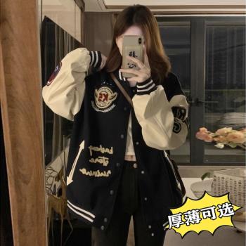 美式刺繡棒球服少女春秋2025初中高中學生飛行員夾克寬松休閑外套