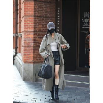 Luna7xi軍綠色長款寬松風衣外套