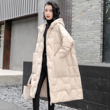 冬季中長款寬松闊版連帽羽絨服