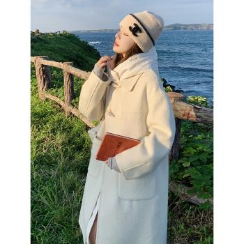 牛角扣雙面羊絨大衣女2023新款內膽羽絨服馬甲秋冬季加厚毛呢外套
