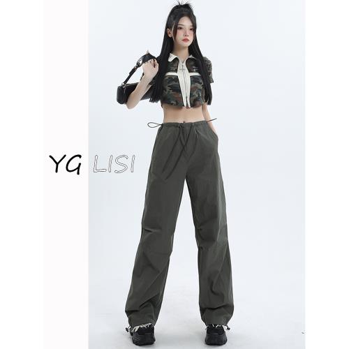 美式辣妹速干工裝褲女2025春秋新款甜酷風束腳闊腿寬松休閑拖地褲