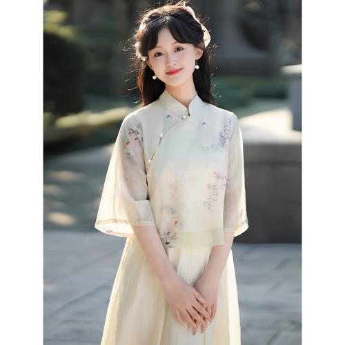 新中式民國改良旗袍裙中國風少女學生小個子超仙禪意茶藝服套裝夏