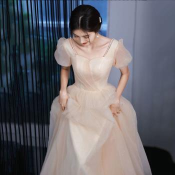 晚禮服2024新款高階感訂婚宴會小眾成人禮主持人長裙伴娘服秋冬女