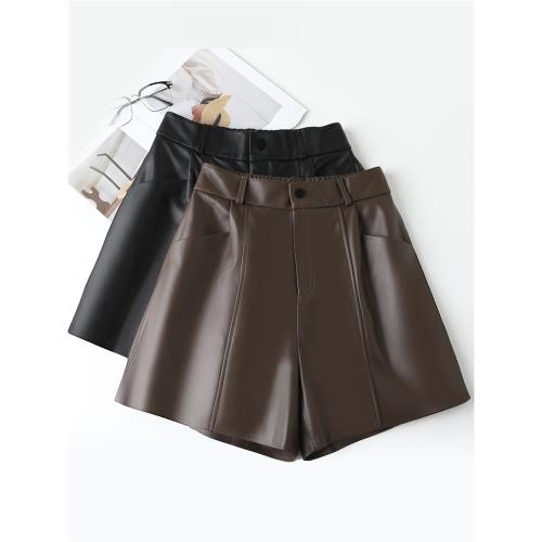 歐貨真皮皮短褲女綿羊皮闊腿褲2024新款爆款高腰a字松緊時尚大碼