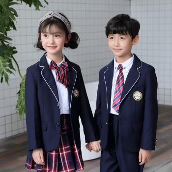 幼兒園園服春秋裝英倫一年級班服男女童校服套裝小學生西裝三件套