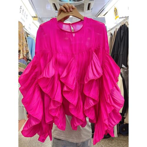 法式荷葉邊不對稱雪紡襯衫女2024早秋新款設計感小眾氣質長袖上衣