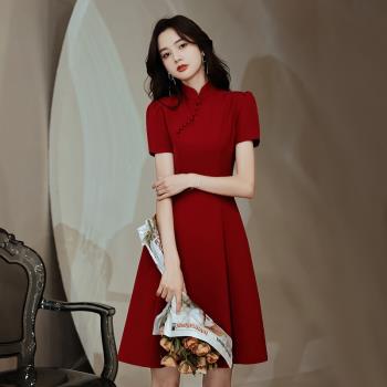 小個子訂婚回門禮服短袖立領旗袍