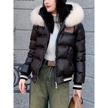 短款大毛領連帽ins修身羽絨棉服