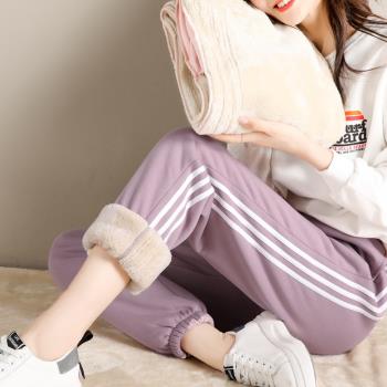 加絨褲子女奶奶褲秋冬休閑運動褲女士冬季加厚棉褲外穿寬松燈籠褲